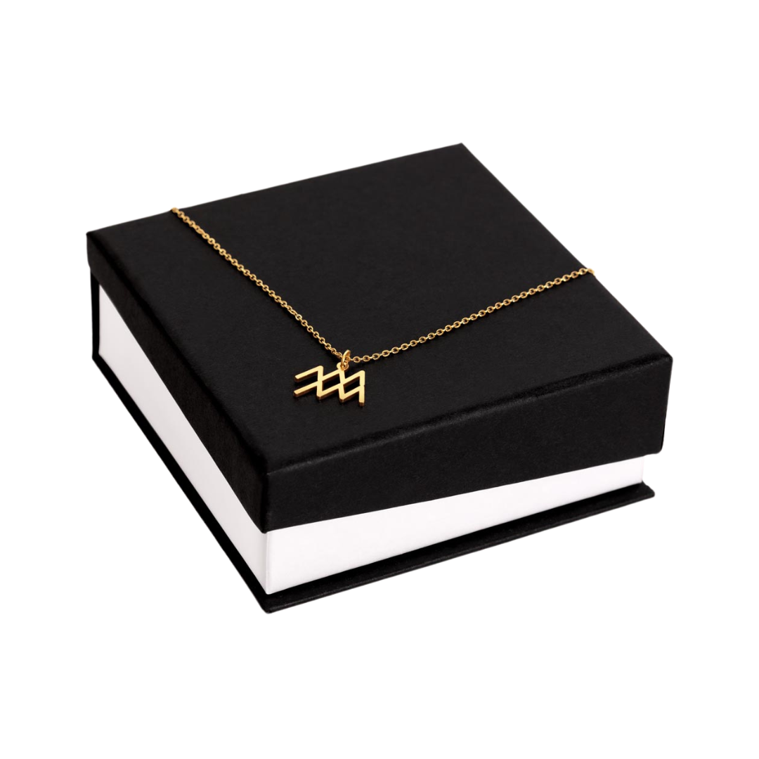 Zodiac Name Necklace. Handcrafted with care, this piece is made from durable stainless steel and optionally dipped in 18k yellow gold and features her unique astrological sign