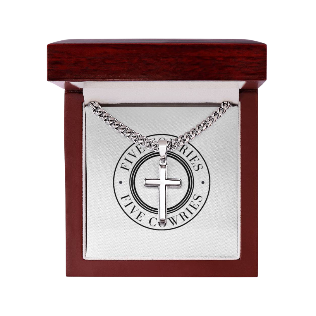 Cross Pendant With Cuban Link Chain Necklace, Men Cross Stainless Steel Jewelry, Artisan Crafted Birthday Gift for him, Valentine Gift