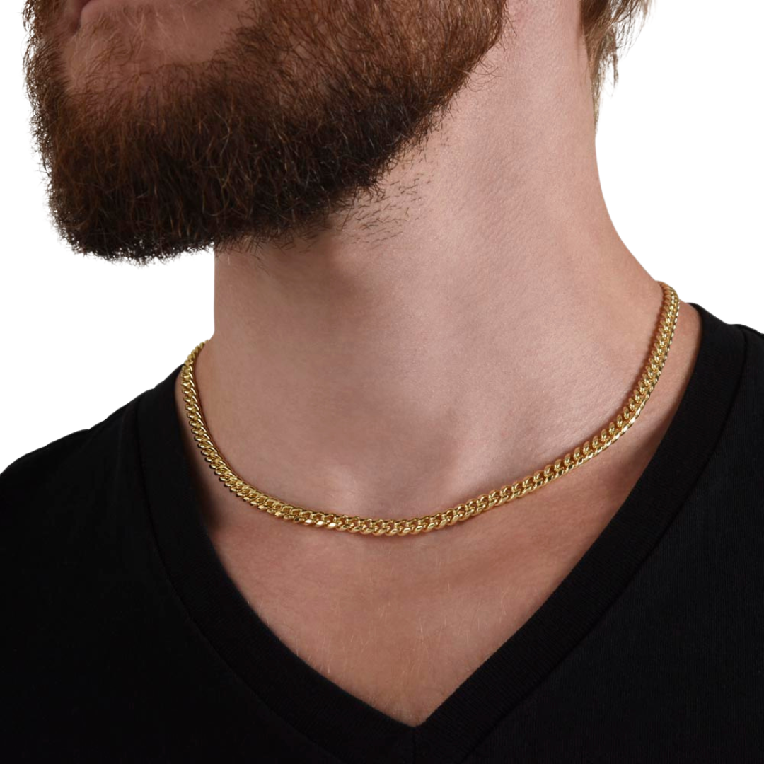 Cuban Link Necklace, 14K Yellow Gold Finish Cuban Link Chain, Men's Necklace, Stainless Steel Necklace, Silver Chain, Birthday Gift for him