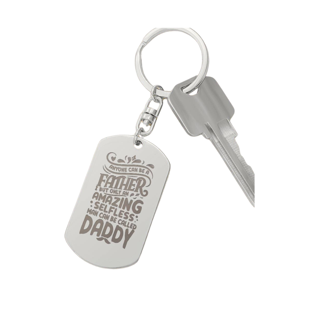 Create a unique keepsake with our Engraved Dog Tag Keychain. This high-quality stainless steel piece can be customized on the back in a scripted font, with 2 lines of text, up to 20 characters each.