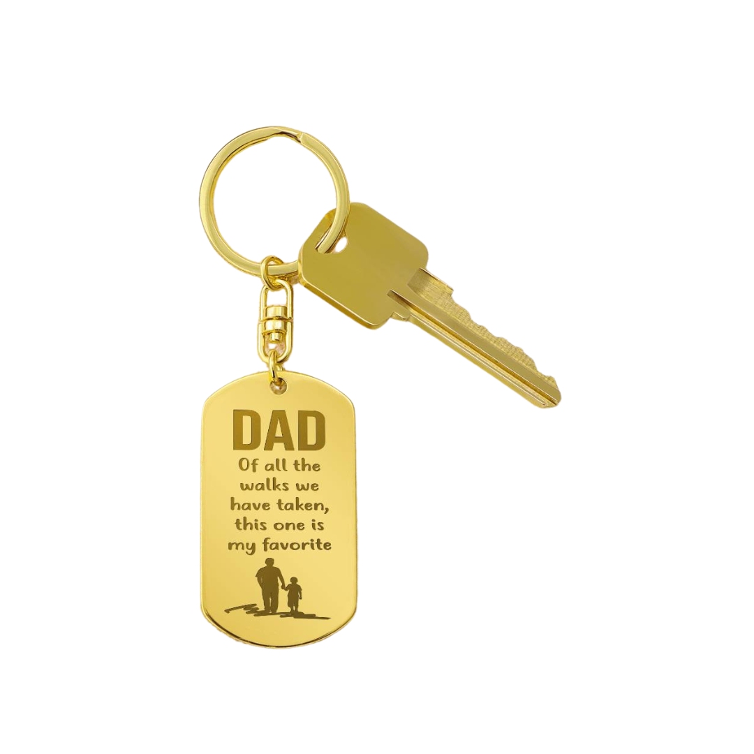 Create a unique keepsake with our Engraved Dog Tag Keychain. This high-quality stainless steel piece can be customized on the back in a scripted font, with 2 lines of text, up to 20 characters each.