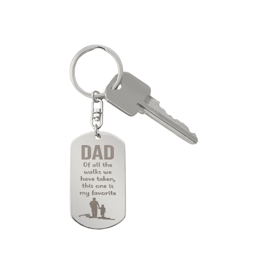 Create a unique keepsake with our Engraved Dog Tag Keychain. This high-quality stainless steel piece can be customized on the back in a scripted font, with 2 lines of text, up to 20 characters each.