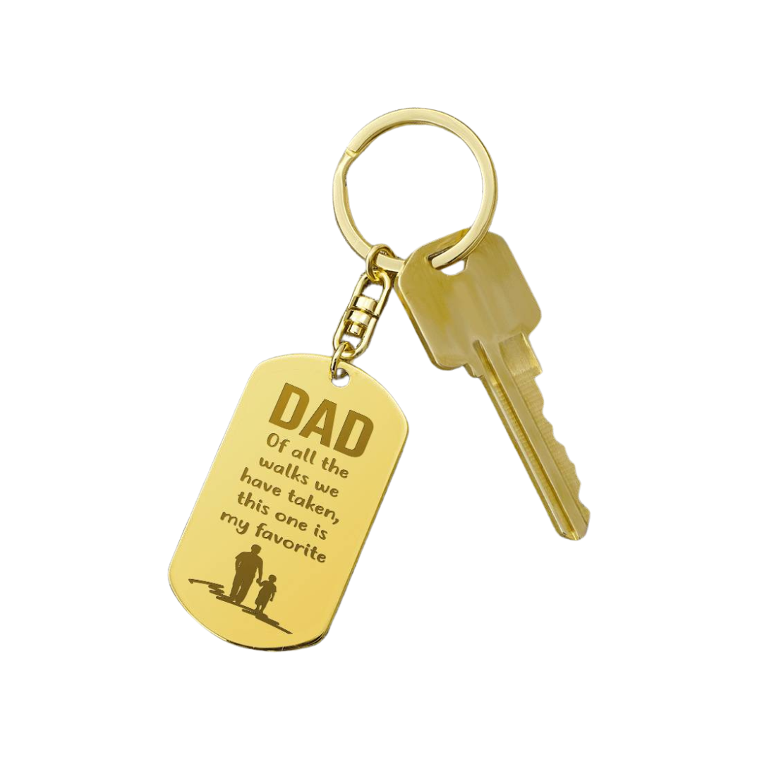 Create a unique keepsake with our Engraved Dog Tag Keychain. This high-quality stainless steel piece can be customized on the back in a scripted font, with 2 lines of text, up to 20 characters each.