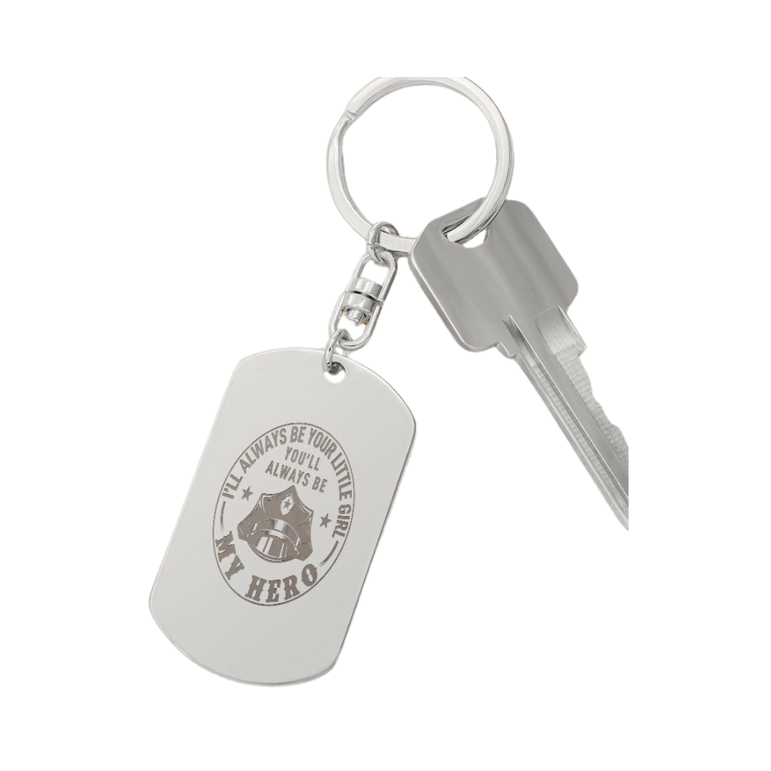 Create a unique keepsake with our Engraved Dog Tag Keychain. This high-quality stainless steel piece can be customized on the back in a scripted font, with 2 lines of text, up to 20 characters each.