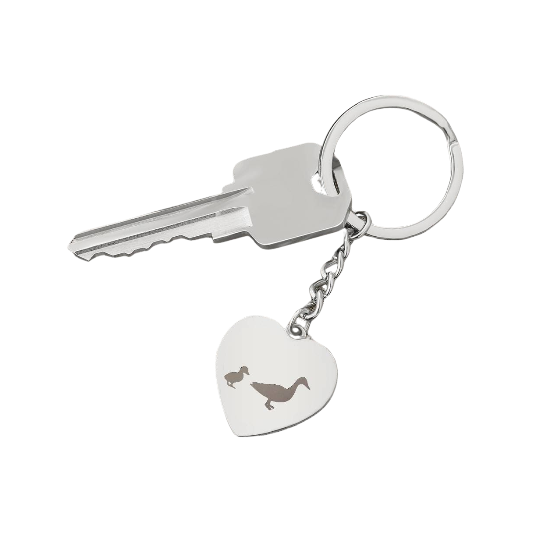 Engraved Heart Keychain - Mama Duck With Duckling