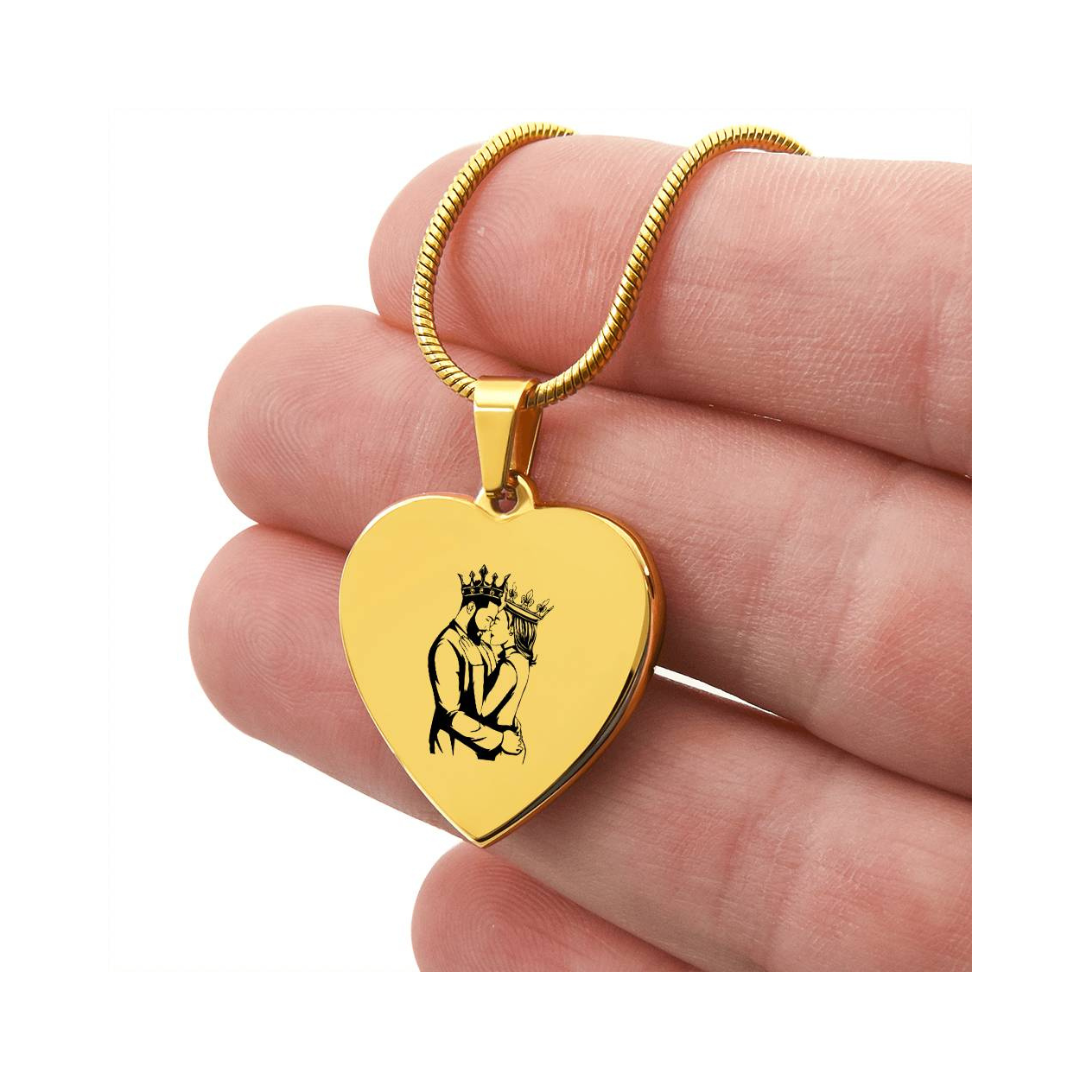 Engraved Heart Necklace - King & Queen Couple