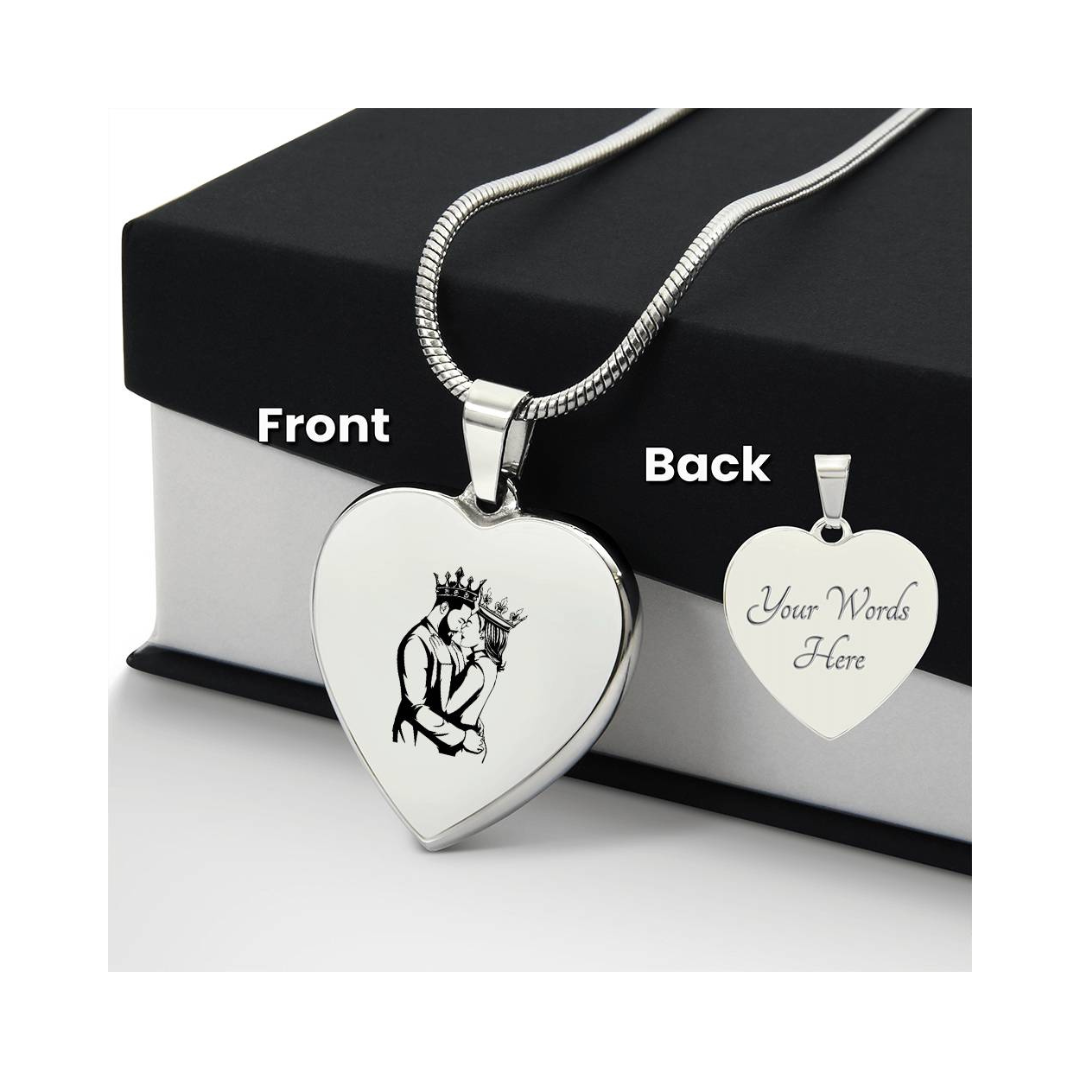 Engraved Heart Necklace - King & Queen Couple