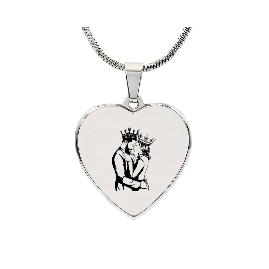 Engraved Heart Necklace - King & Queen Couple