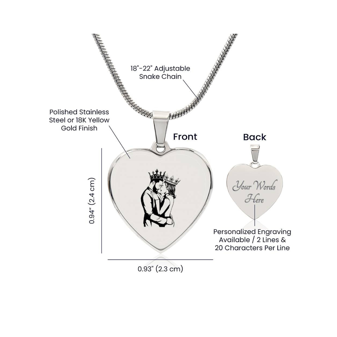 Engraved Heart Necklace - King & Queen Couple
