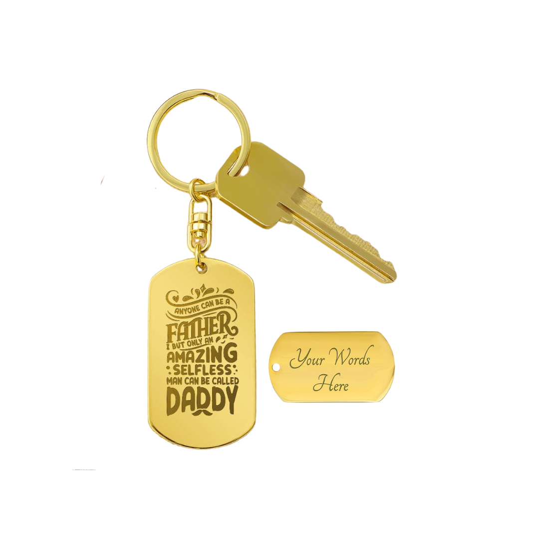 Create a unique keepsake with our Engraved Dog Tag Keychain. This high-quality stainless steel piece can be customized on the back in a scripted font, with 2 lines of text, up to 20 characters each.