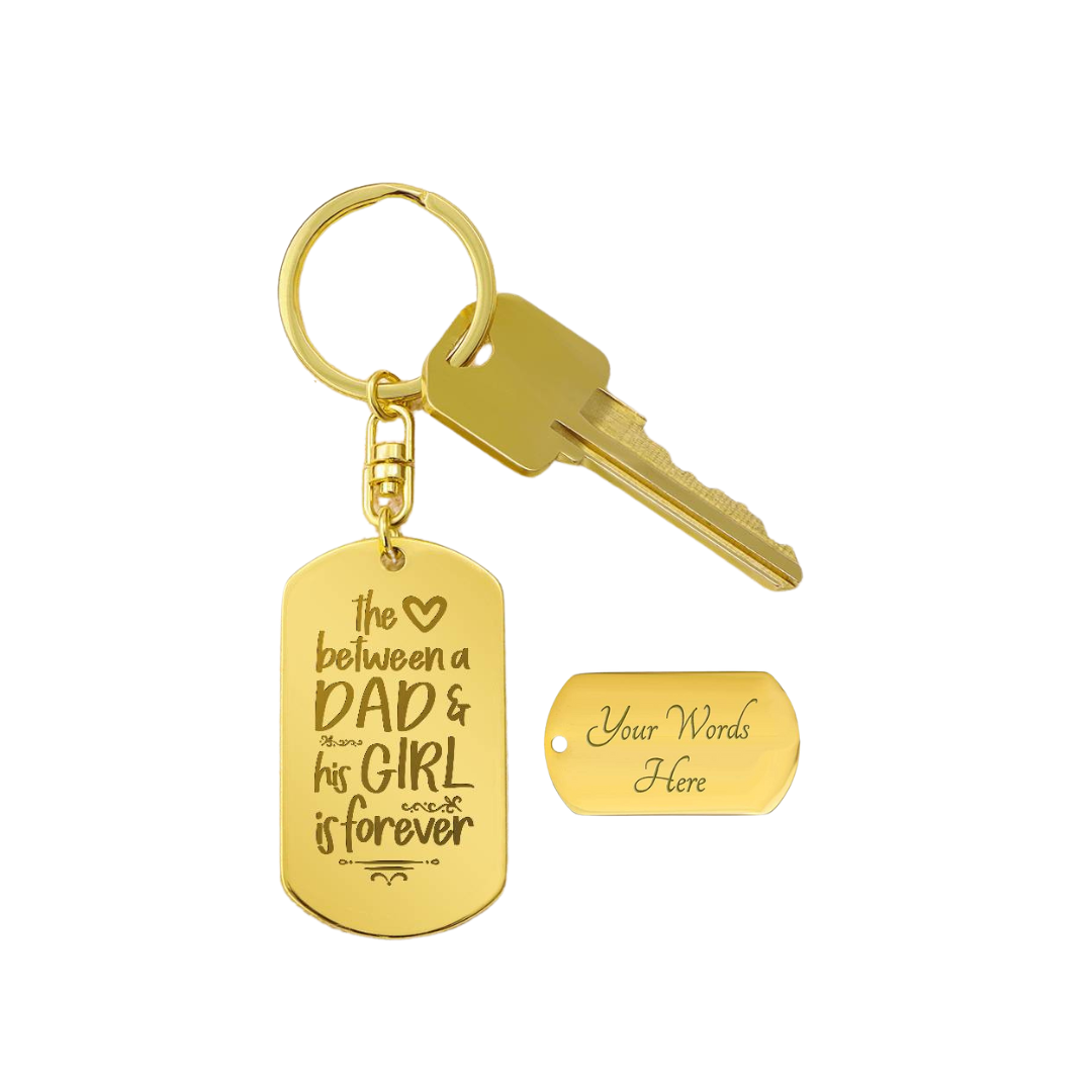 Create a unique keepsake with our Engraved Dog Tag Keychain. This high-quality stainless steel piece can be customized on the back in a scripted font, with 2 lines of text, up to 20 characters each.