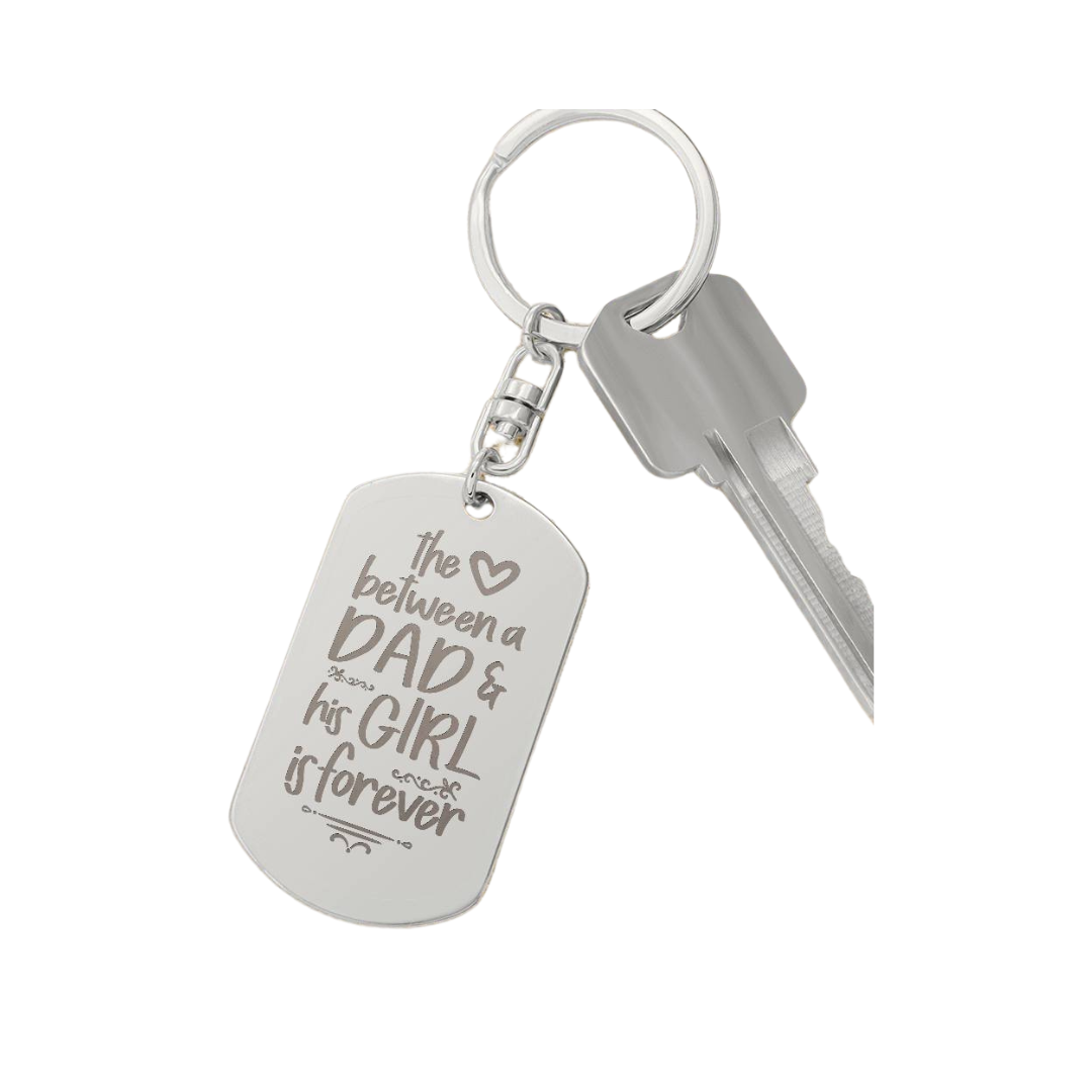 Create a unique keepsake with our Engraved Dog Tag Keychain. This high-quality stainless steel piece can be customized on the back in a scripted font, with 2 lines of text, up to 20 characters each.