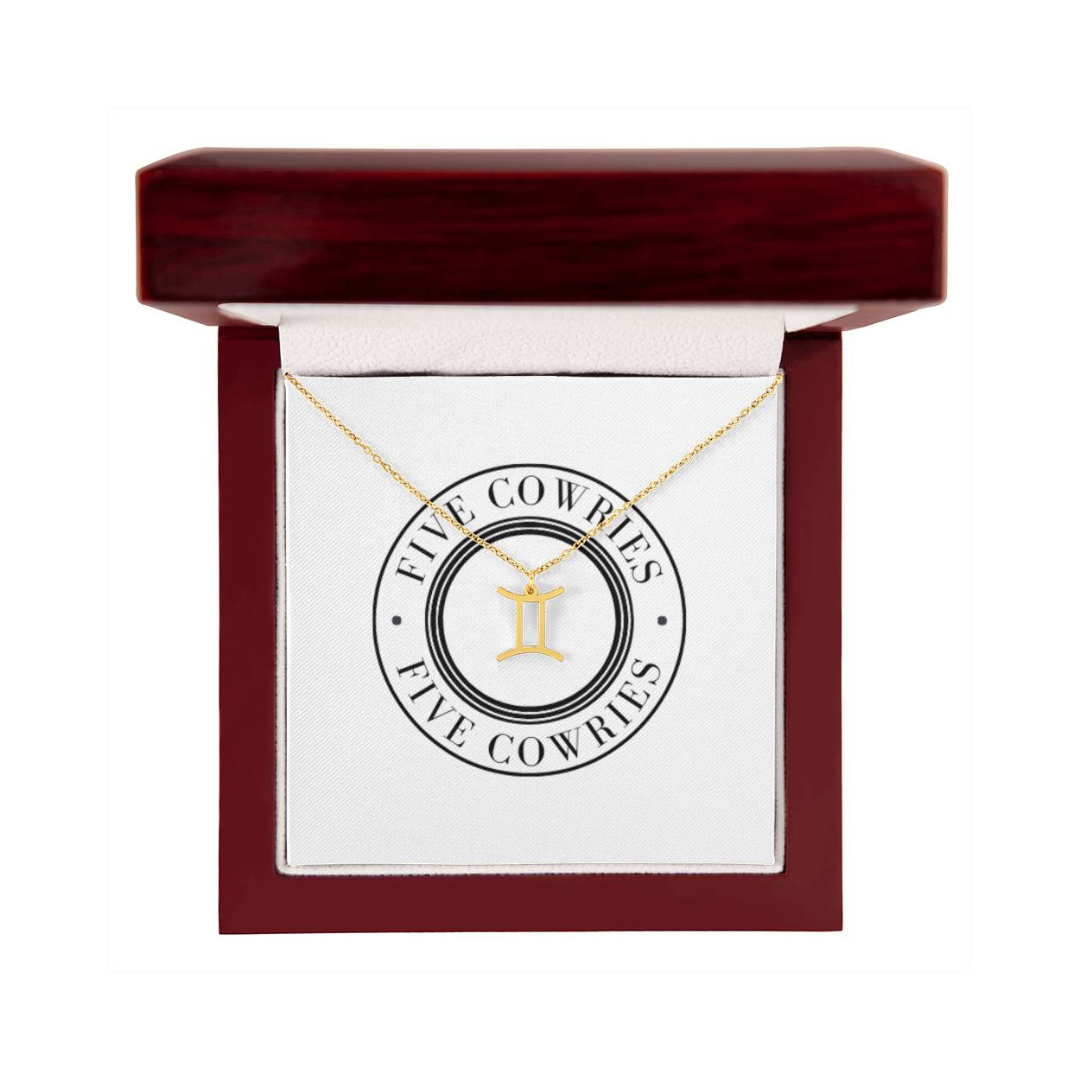 Gemini Zodiac Name Necklace. Handcrafted with care, this piece is made from durable stainless steel and optionally dipped in 18k yellow gold and features her unique astrological sign.