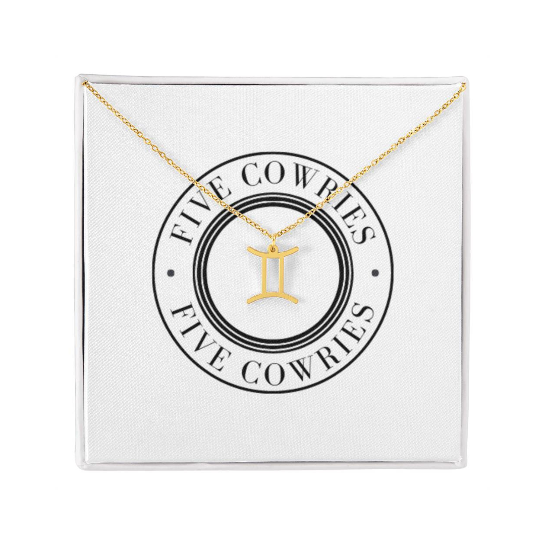 Gemini Zodiac Name Necklace. Handcrafted with care, this piece is made from durable stainless steel and optionally dipped in 18k yellow gold and features her unique astrological sign.