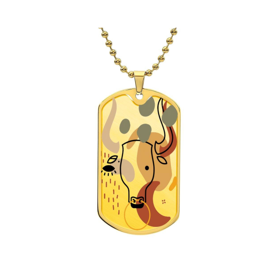 Graphic Dog Tag Pendant + Necklace - Bull, Personalized Military Dog tag, Men Engraved Necklace, Personalized jewelry gift for him