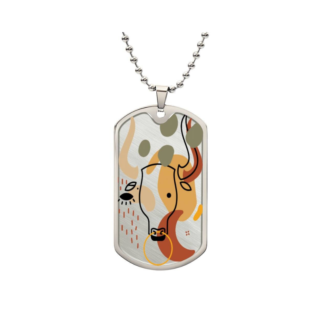Graphic Dog Tag Pendant + Necklace - Bull, Personalized Military Dog tag, Men Engraved Necklace, Personalized jewelry gift for him