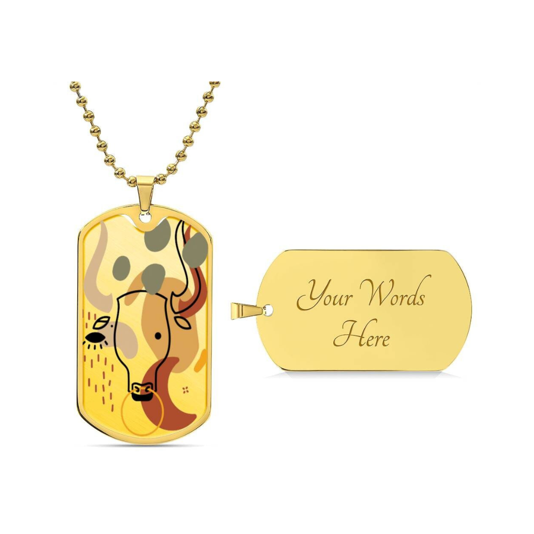 Graphic Dog Tag Pendant + Necklace - Bull, Personalized Military Dog tag, Men Engraved Necklace, Personalized jewelry gift for him