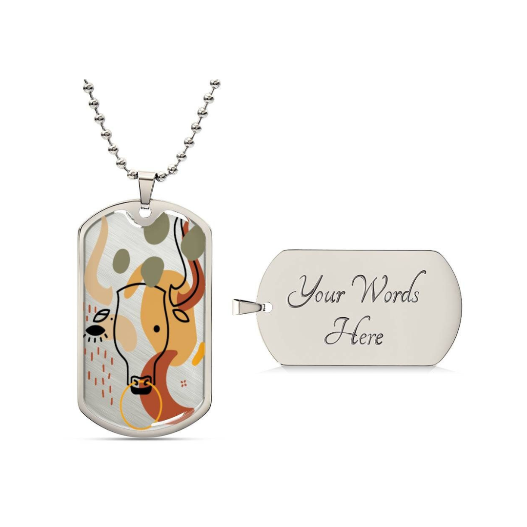 Graphic Dog Tag Pendant + Necklace - Bull, Personalized Military Dog tag, Men Engraved Necklace, Personalized jewelry gift for him