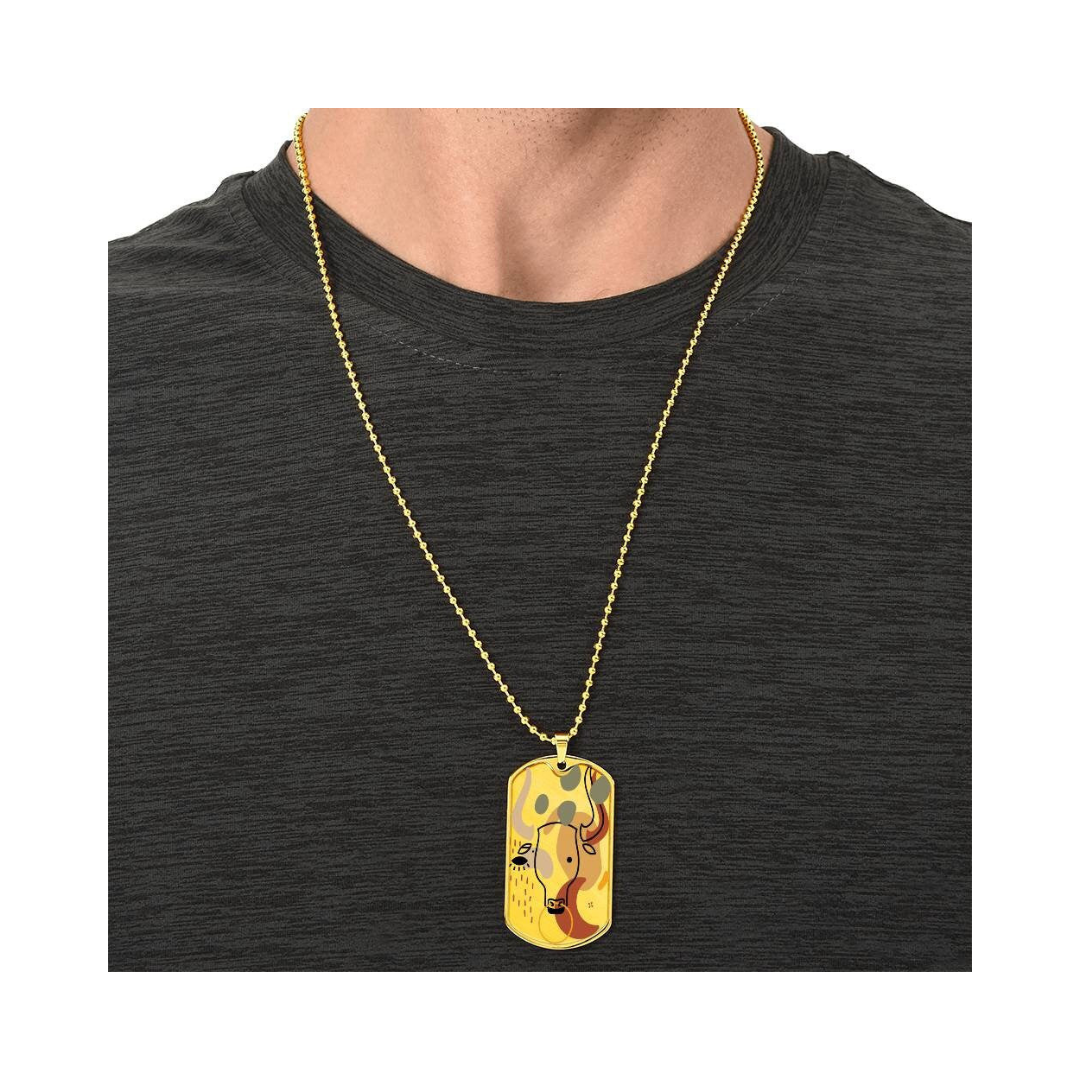 Graphic Dog Tag Pendant + Necklace - Bull, Personalized Military Dog tag, Men Engraved Necklace, Personalized jewelry gift for him