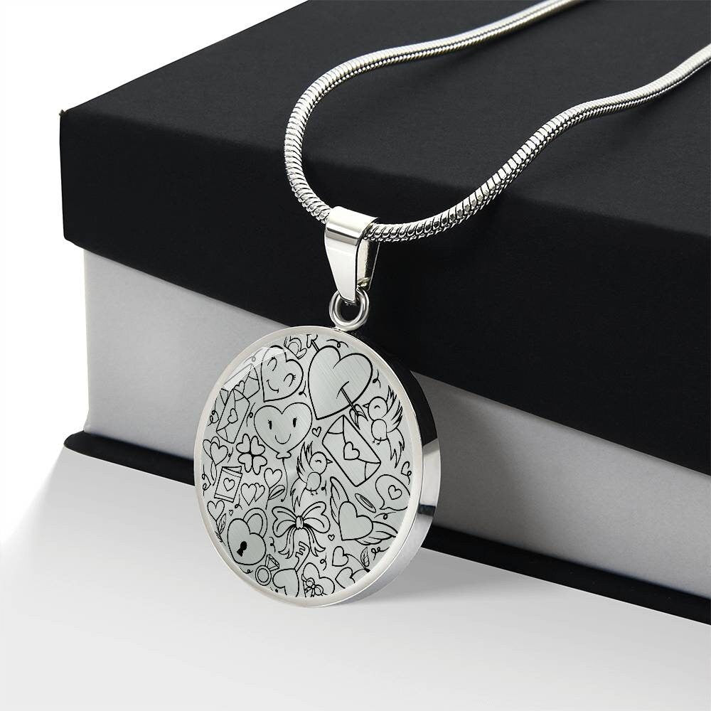 Graphic Circle Pendant + Necklace - Love Valentine