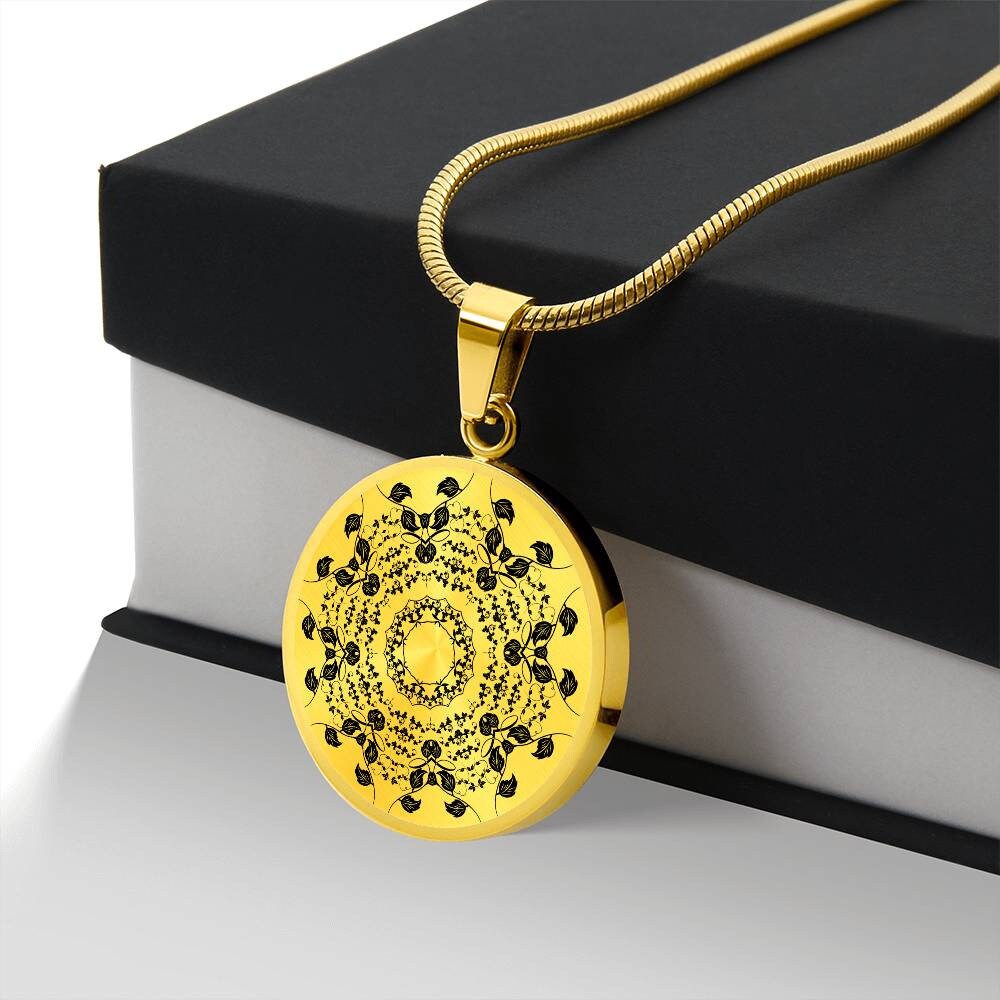 Graphic Circle Pendant + Necklace - Mandala Rosette 2