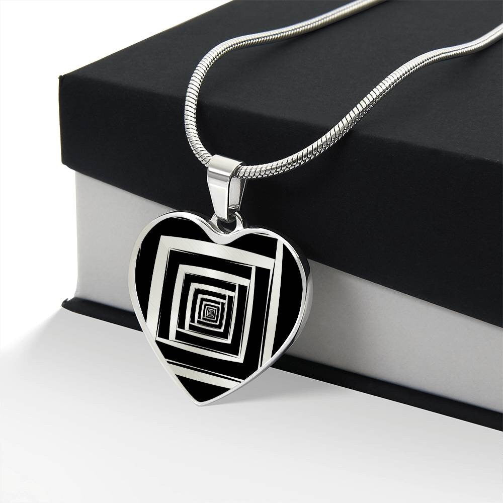 Graphic Heart Pendant + Necklace - Abstract Cyclone