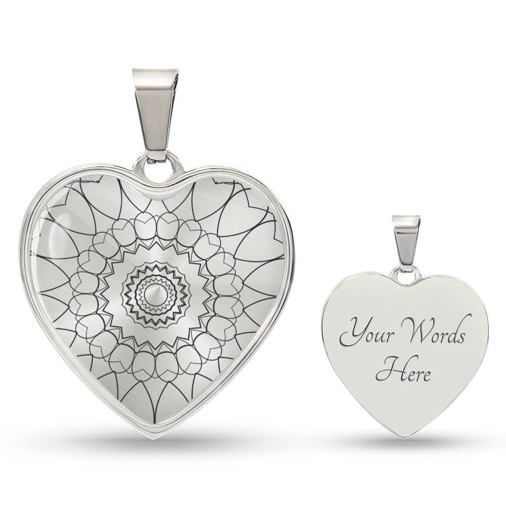 Graphic Heart Pendant + Necklace - Abstract Mandala