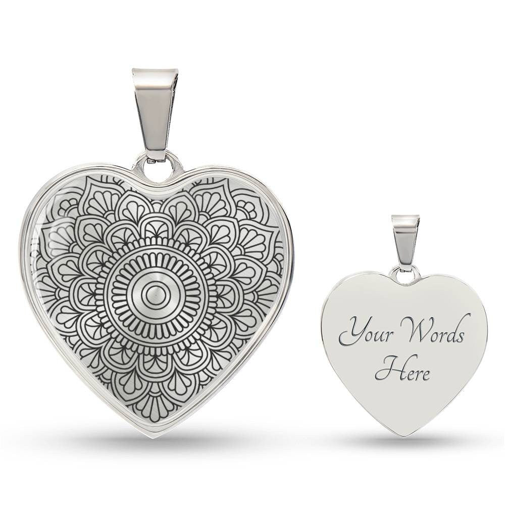 Graphic Heart Pendant + Necklace - Abstract Mandala
