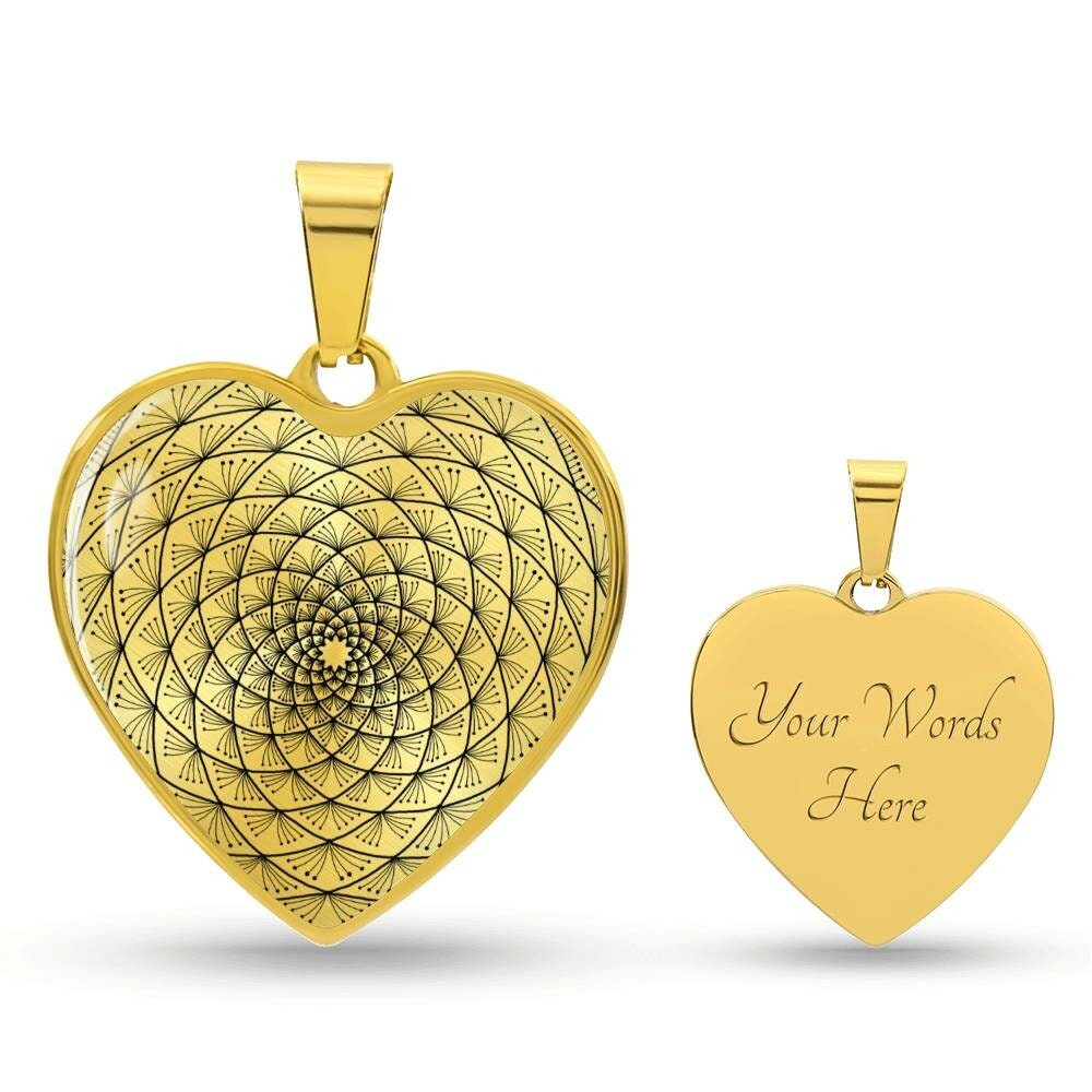 Graphic Heart Pendant + Necklace - Abstract Mandala