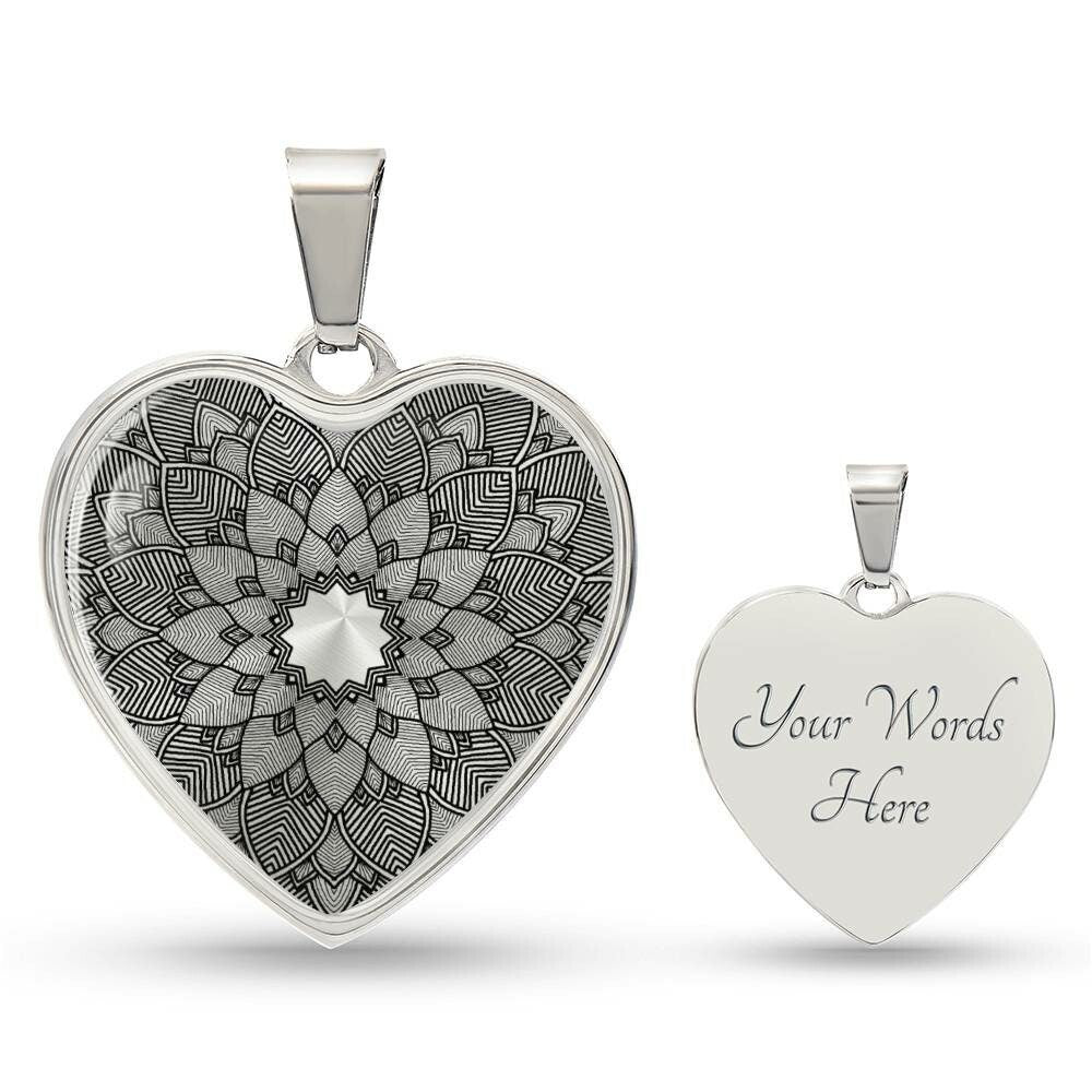 Graphic Heart Pendant + Necklace - Abstract Mandala