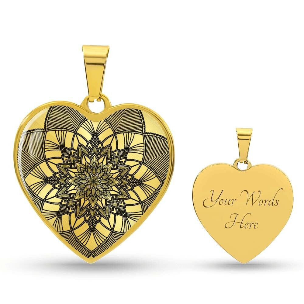 Graphic Heart Pendant + Necklace - Abstract Mandala