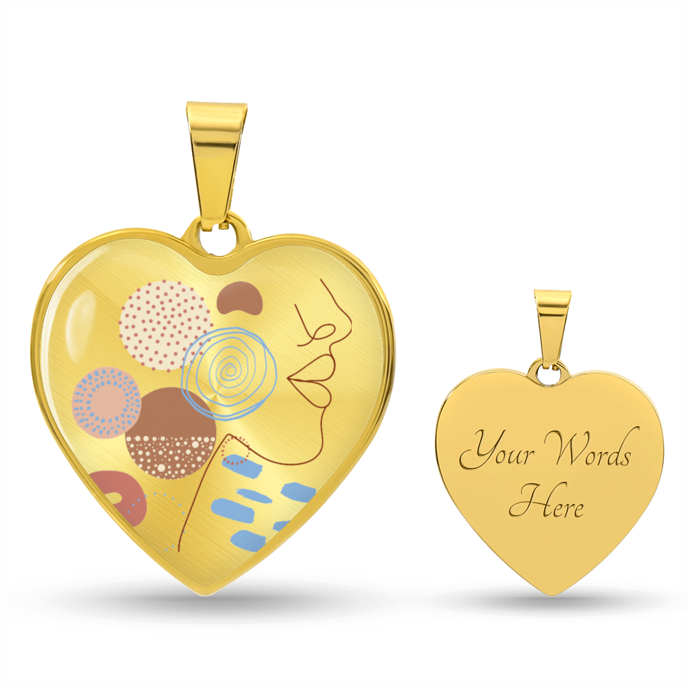 Graphic Heart Pendant + Necklace - Abstract Woman Face