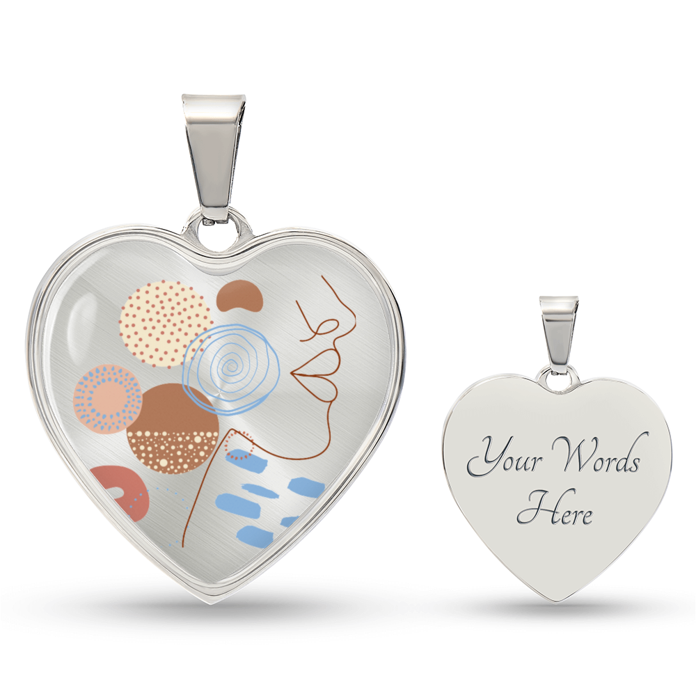 Graphic Heart Pendant + Necklace - Abstract Woman Face