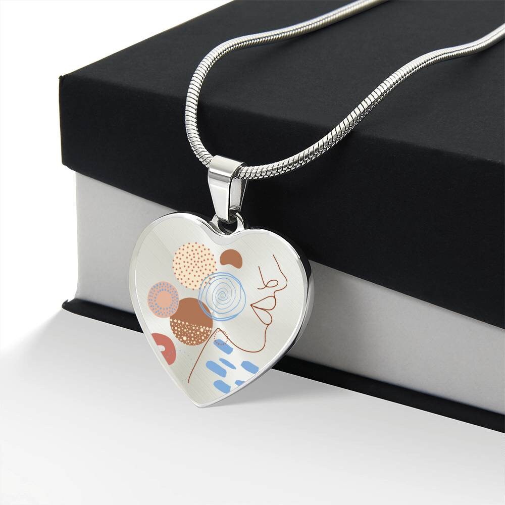 Graphic Heart Pendant + Necklace - Abstract Woman Face