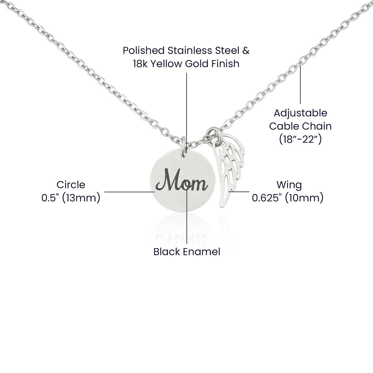 Mom Memorial Coin Necklace with Angel Wing Charm