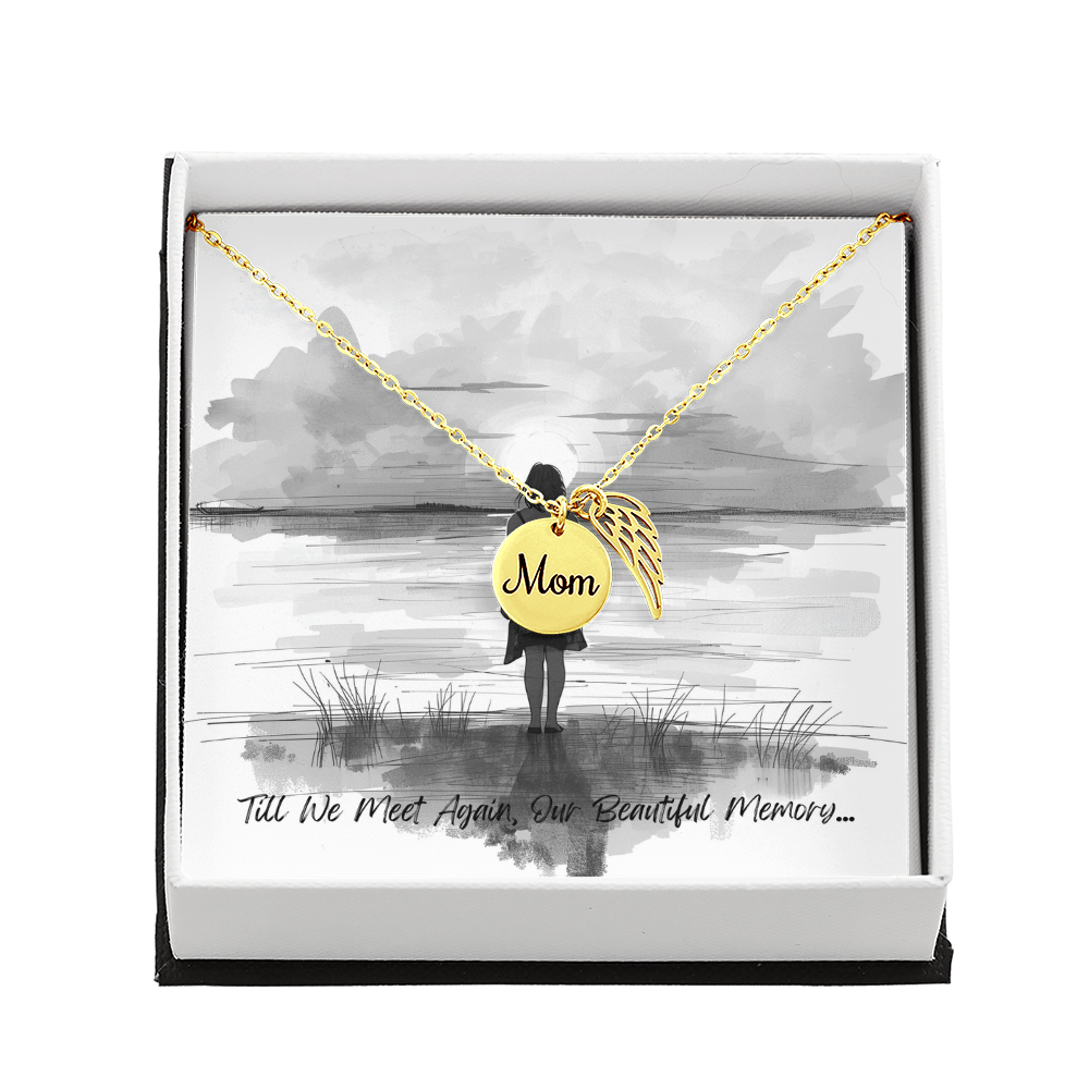 Mom Memorial Coin Necklace with Angel Wing Charm