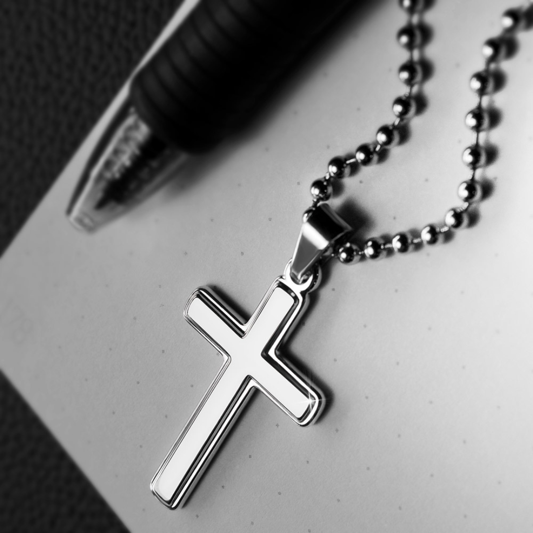 Personalized Cross Pendant With Ball Chain Necklace, Unisex Cross Stainless Steel Jewelry, Engraved Birthday Gift for him, Valentine Gift