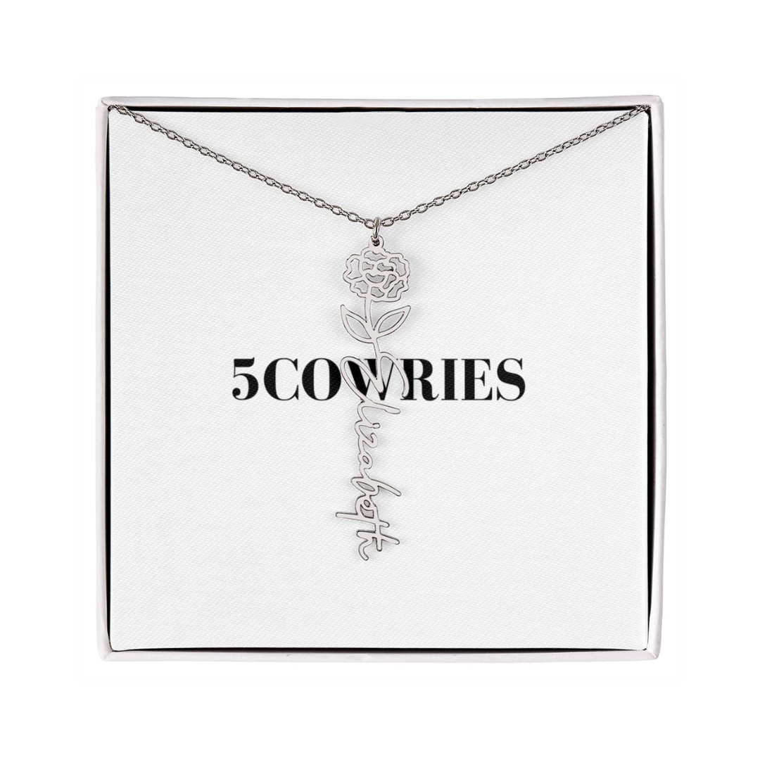 Name Necklace With Flower, Personalized Birth Flower Name Pendant, Custom Floral Name Jewelry, Mothers Day Gift, Valentine Gift for Her