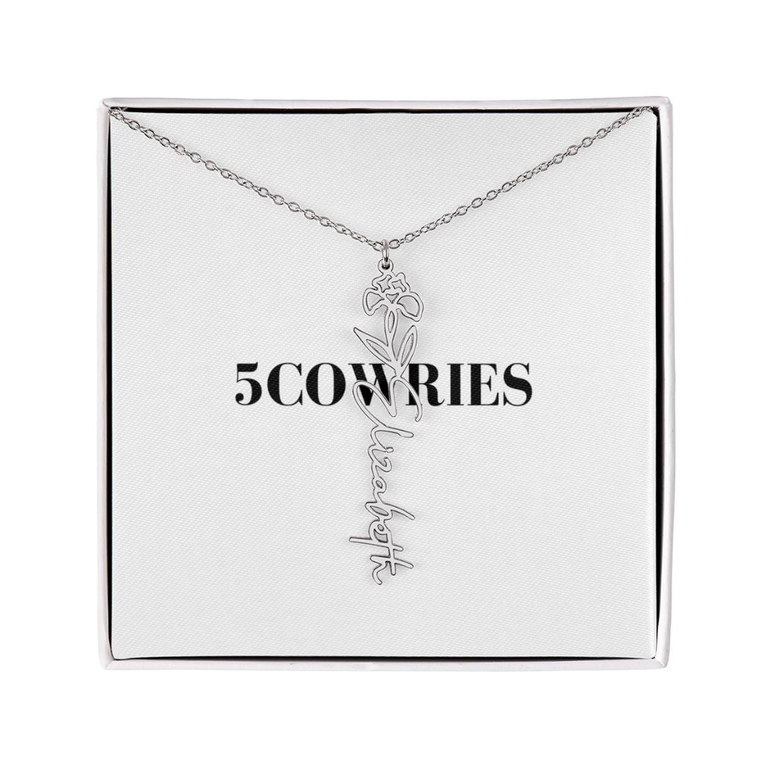 Name Necklace With Flower, Personalized Birth Flower Name Pendant, Custom Floral Name Jewelry, Mothers Day Gift, Valentine Gift for Her