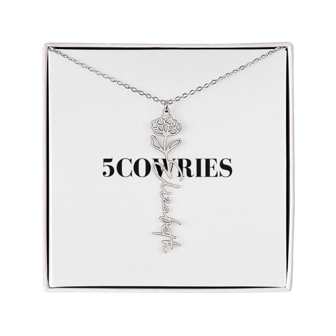 Name Necklace With Flower, Personalized Birth Flower Name Pendant, Custom Floral Name Jewelry, Mothers Day Gift, Valentine Gift for Her