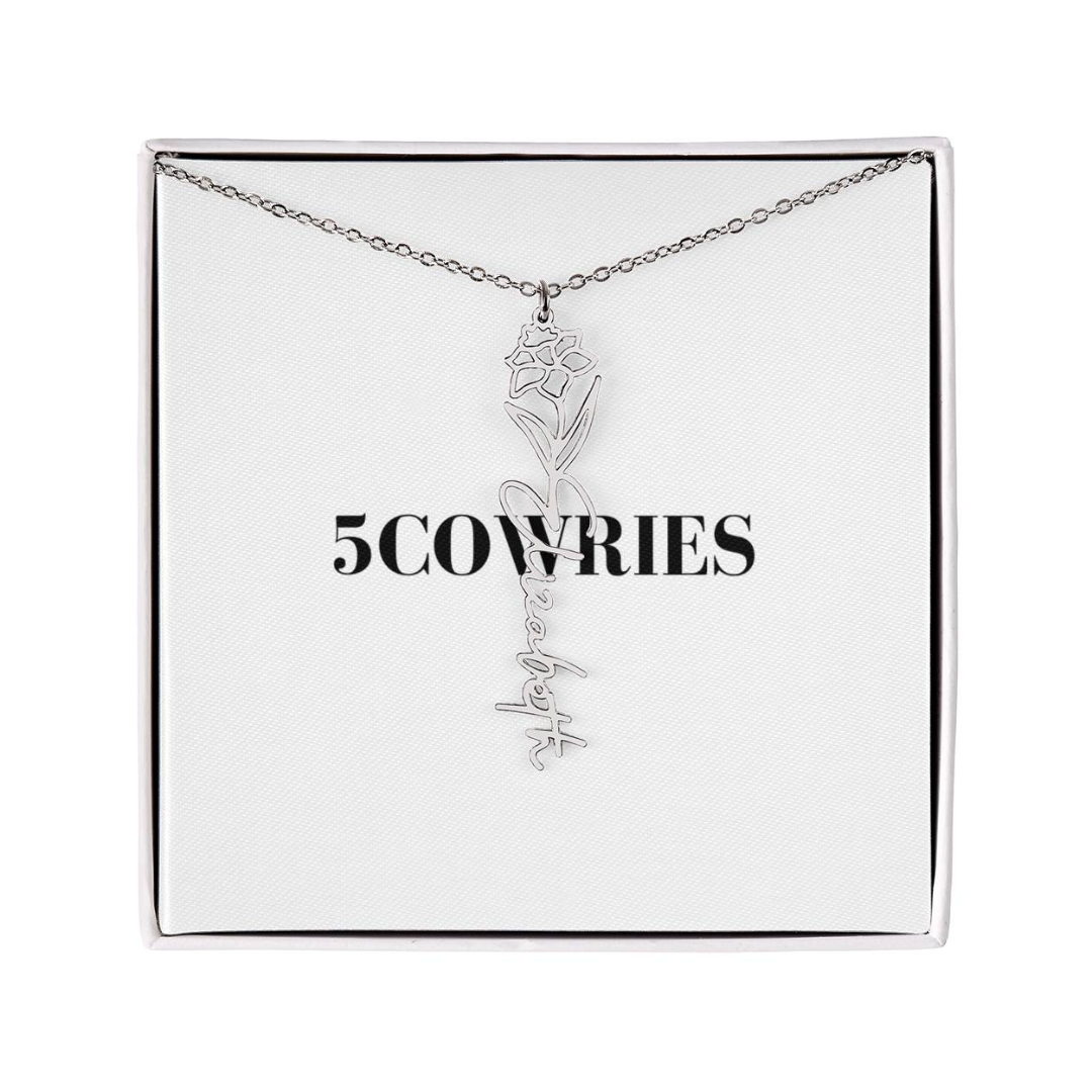 Name Necklace With Flower, Personalized Birth Flower Name Pendant, Custom Floral Name Jewelry, Mothers Day Gift, Valentine Gift for Her