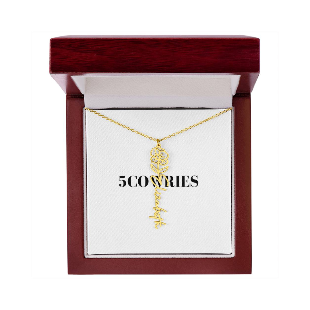 Name Necklace With Flower, Personalized Birth Flower Name Pendant, Custom Floral Name Jewelry, Mothers Day Gift, Valentine Gift for Her