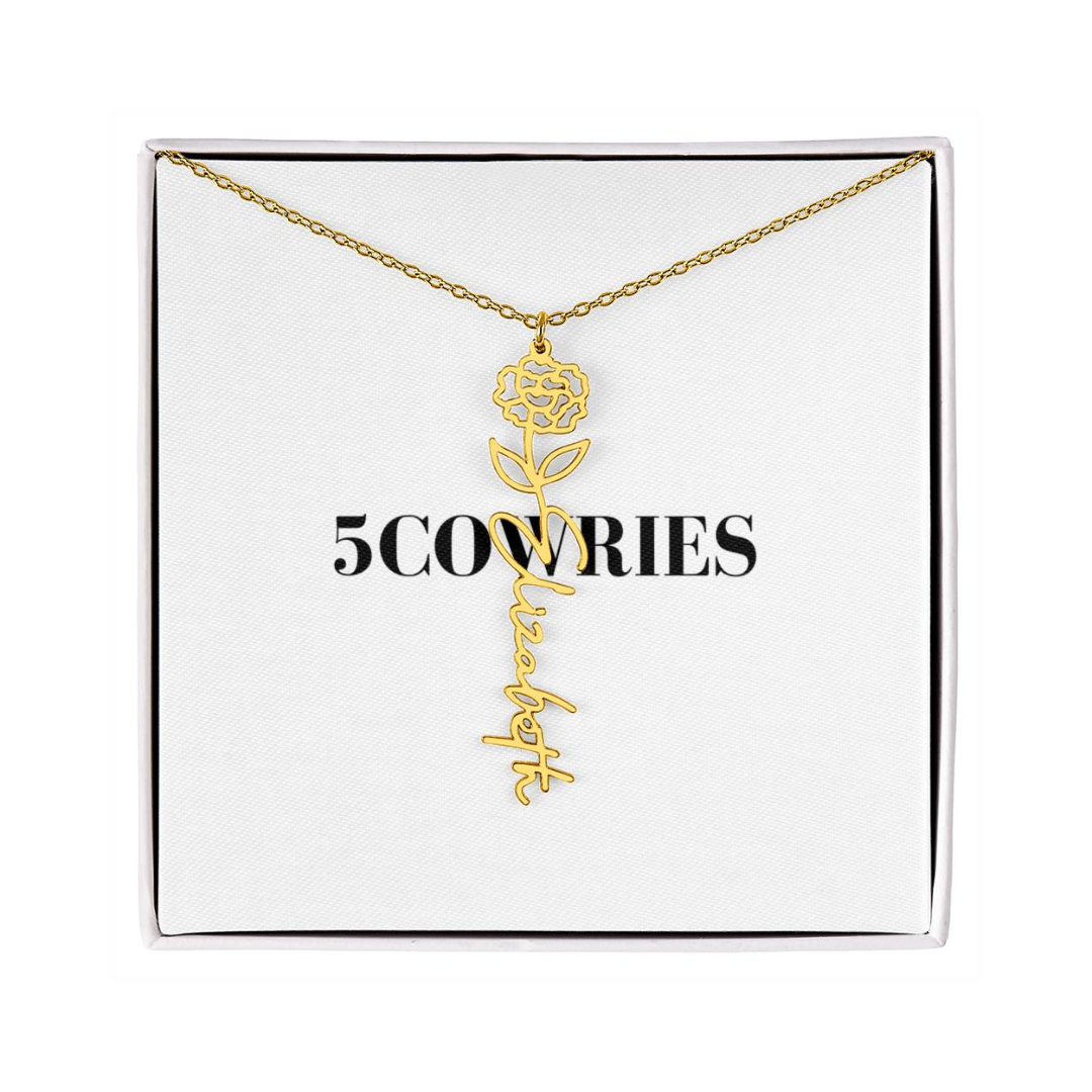 Name Necklace With Flower, Personalized Birth Flower Name Pendant, Custom Floral Name Jewelry, Mothers Day Gift, Valentine Gift for Her