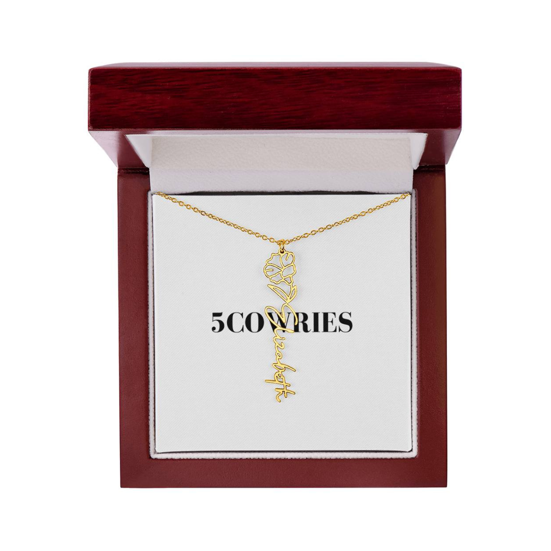 Name Necklace With Flower, Personalized Birth Flower Name Pendant, Custom Floral Name Jewelry, Mothers Day Gift, Valentine Gift for Her