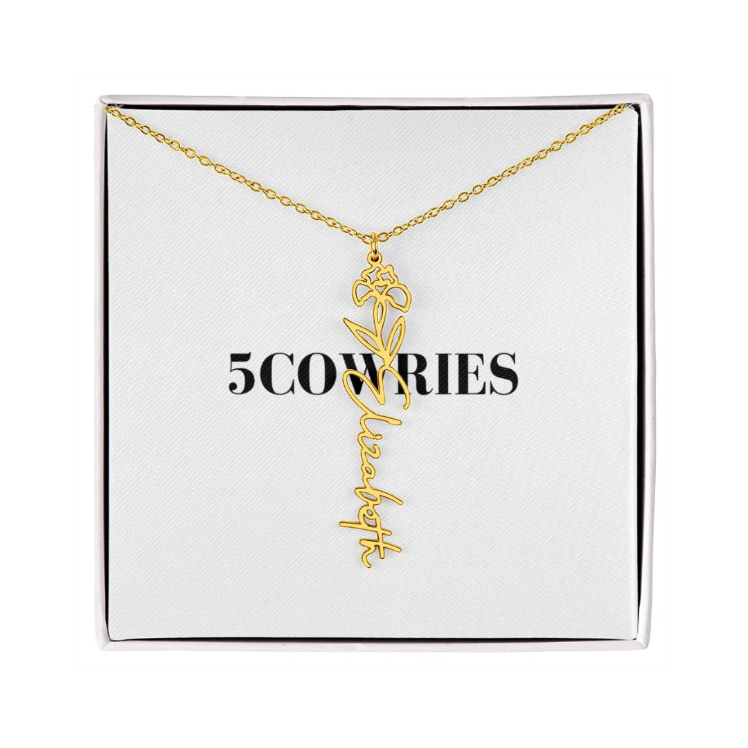 Name Necklace With Flower, Personalized Birth Flower Name Pendant, Custom Floral Name Jewelry, Mothers Day Gift, Valentine Gift for Her
