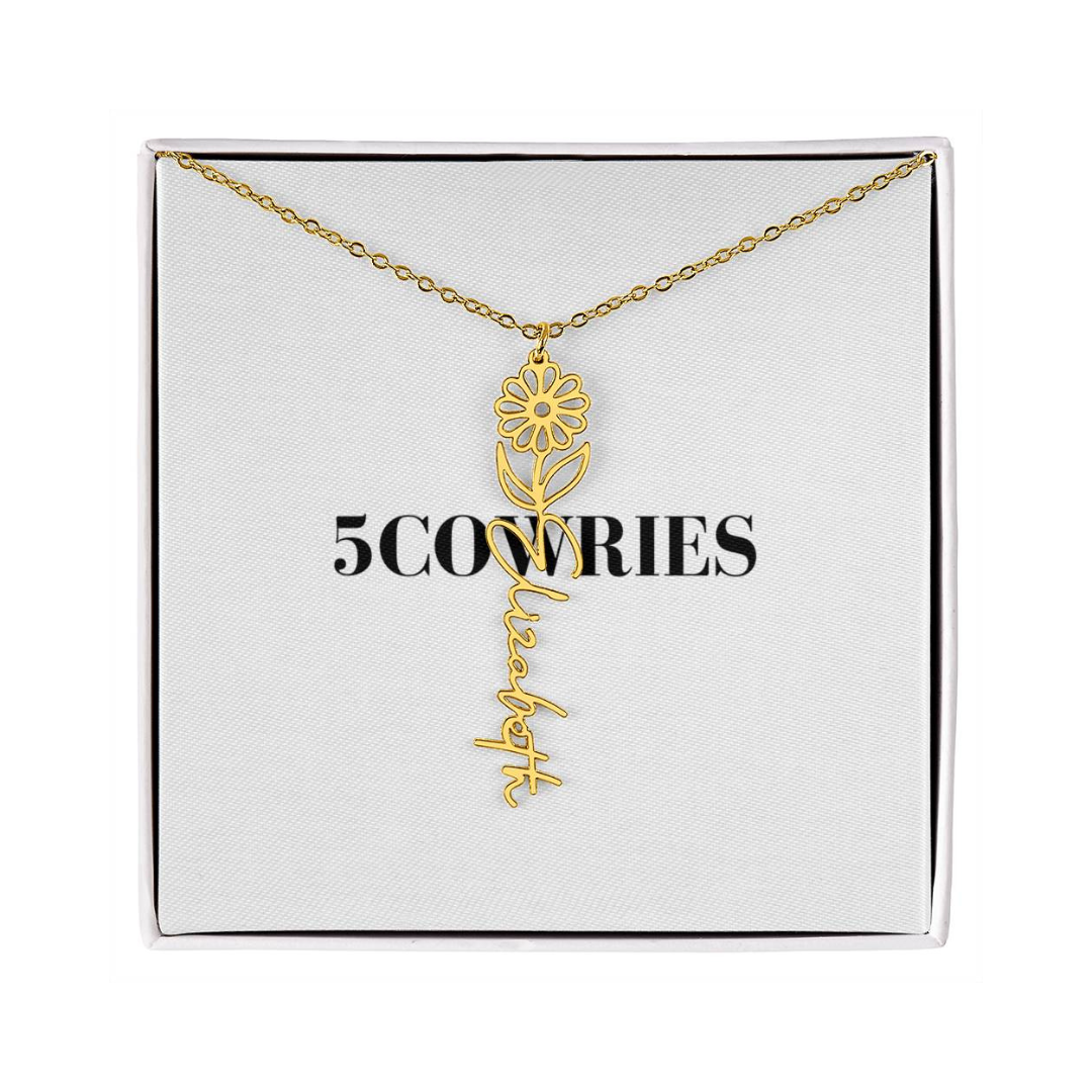 Name Necklace With Flower, Personalized Birth Flower Name Pendant, Custom Floral Name Jewelry, Mothers Day Gift, Valentine Gift for Her