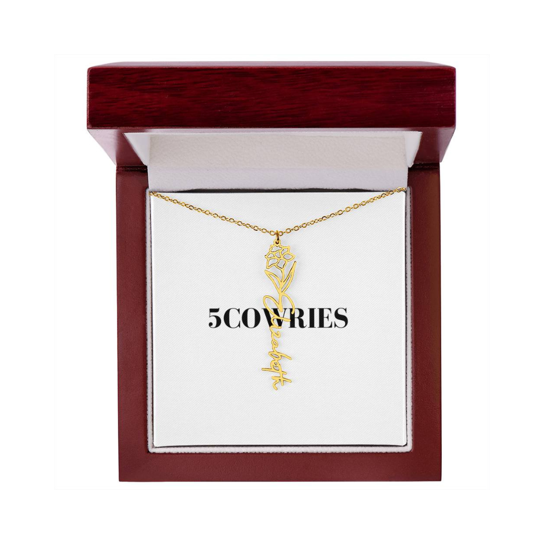 Name Necklace With Flower, Personalized Birth Flower Name Pendant, Custom Floral Name Jewelry, Mothers Day Gift, Valentine Gift for Her