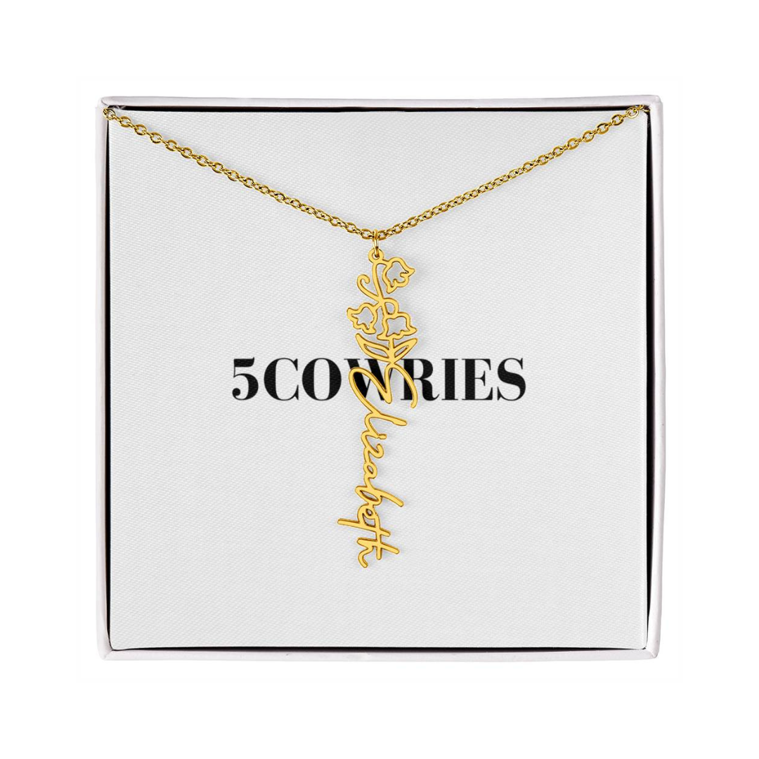 Name Necklace With Flower, Personalized Birth Flower Name Pendant, Custom Floral Name Jewelry, Mothers Day Gift, Valentine Gift for Her