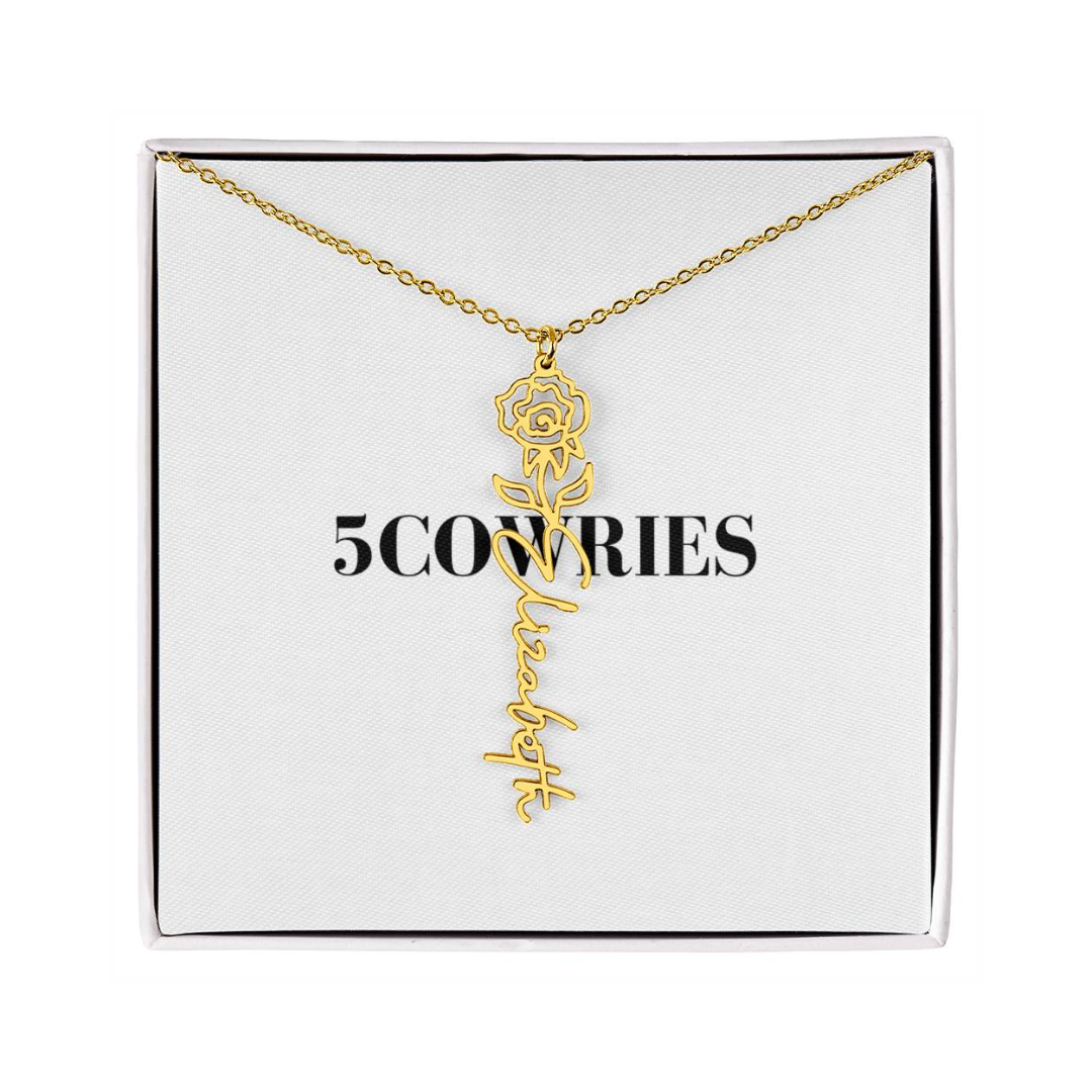 Name Necklace With Flower, Personalized Birth Flower Name Pendant, Custom Floral Name Jewelry, Mothers Day Gift, Valentine Gift for Her