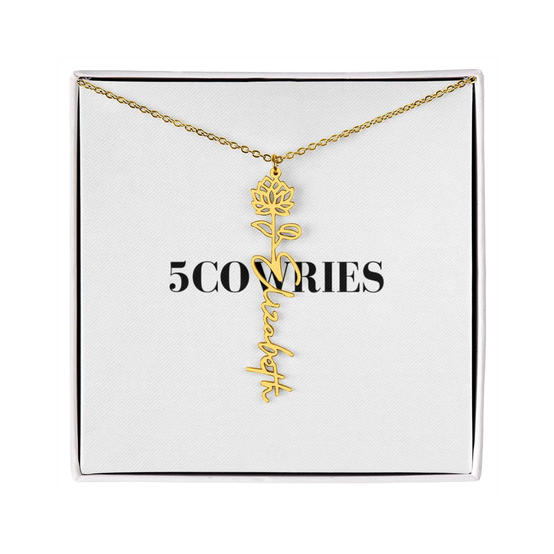 Name Necklace With Flower, Personalized Birth Flower Name Pendant, Custom Floral Name Jewelry, Mothers Day Gift, Valentine Gift for Her